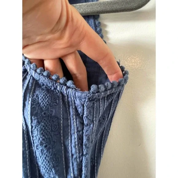 Prana Women's Kendell Eyelet Blue Cotton Mini Dress Medium - Picture 10 of 15